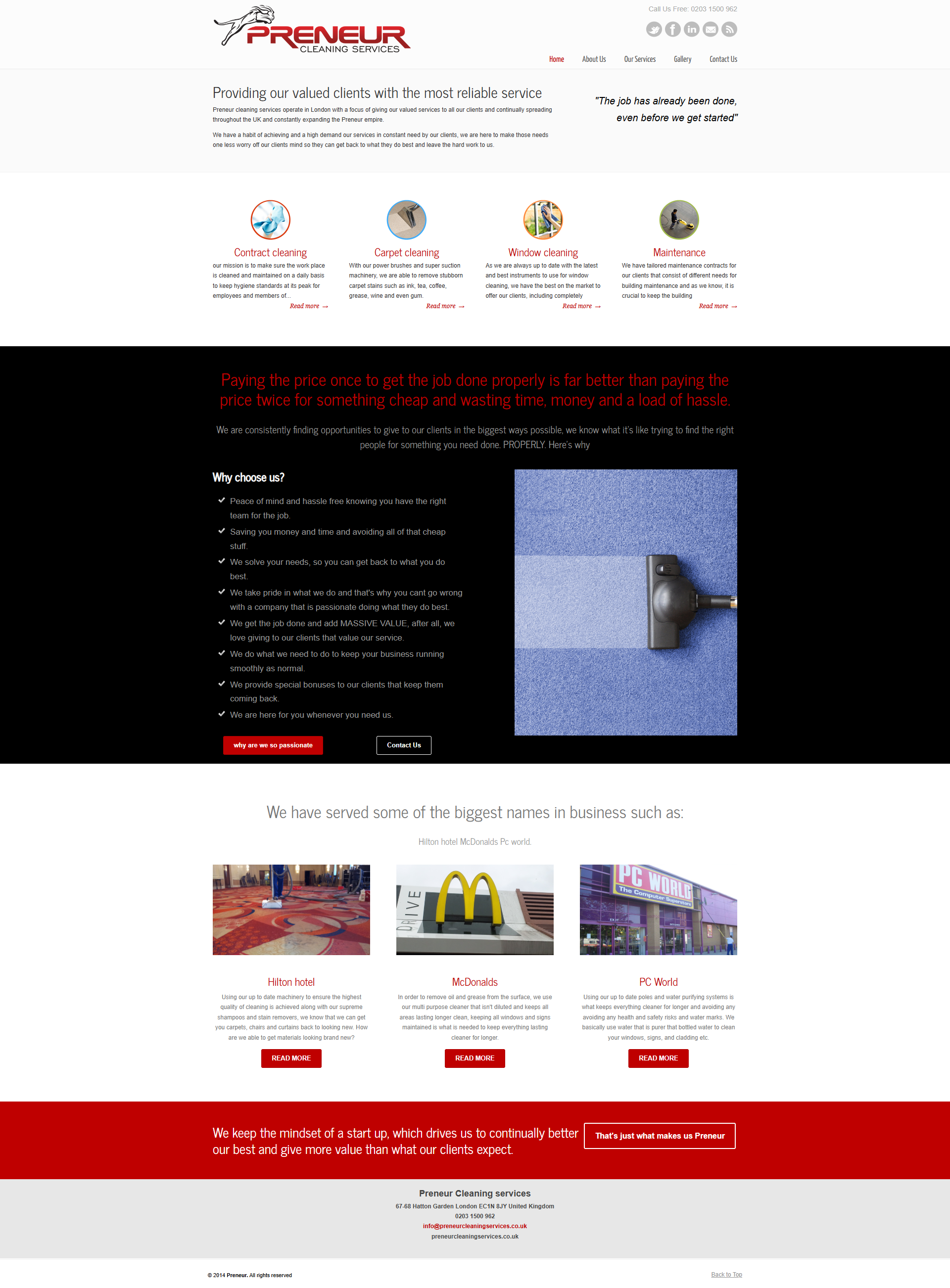 Preneur Cleaning Services website preview
